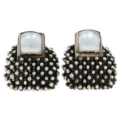 Michael Dawkins Mabe Pearl Drop Earrings-925 Yellow Gold 14k Square Cabochon Dot