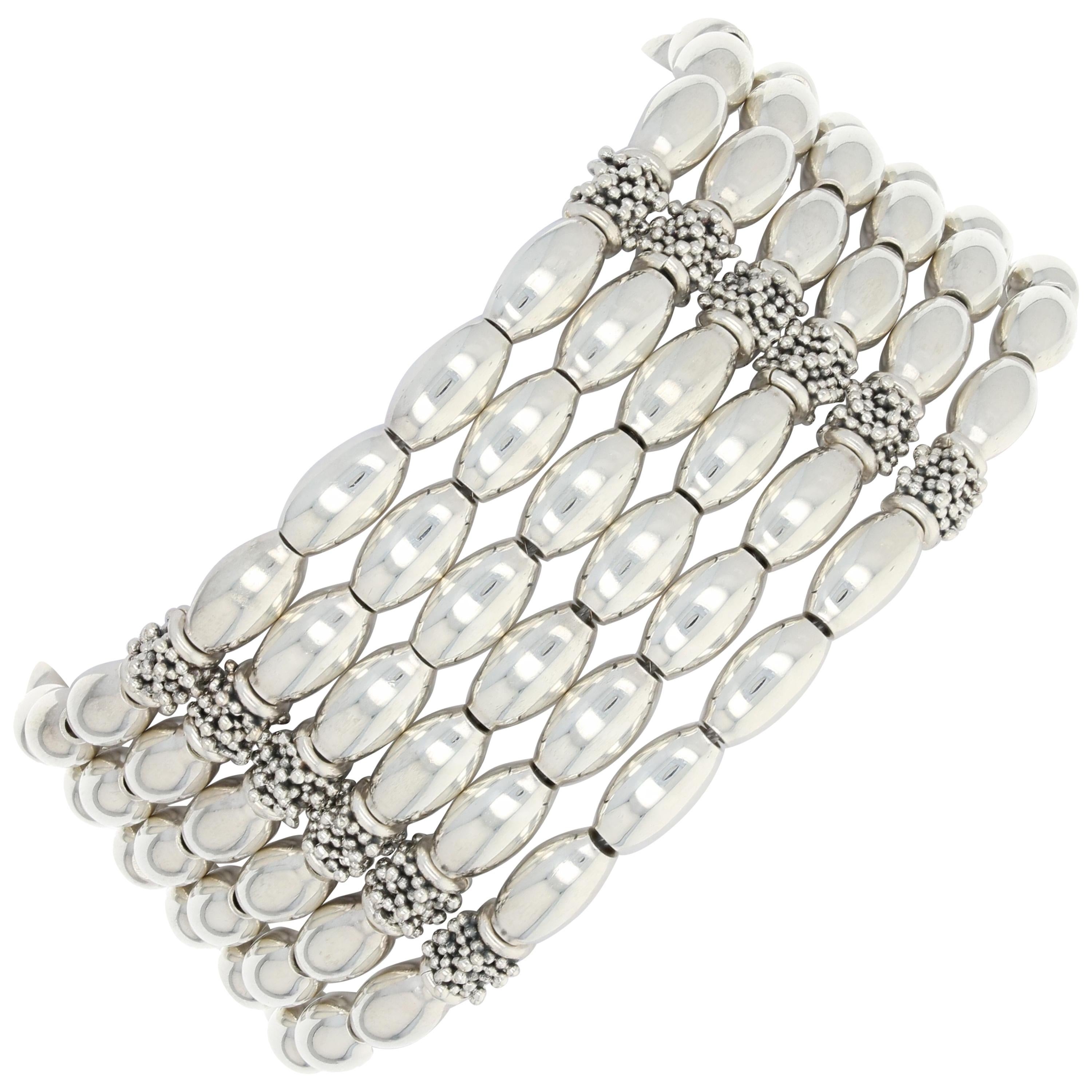 Michael Dawkins Six-Strand Beaded Bracelet, Sterling Silver Toggle Clasp For Sale