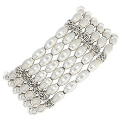 Michael Dawkins Sechssträngiges Perlenarmband, Toggle-Verschluss aus Sterlingsilber