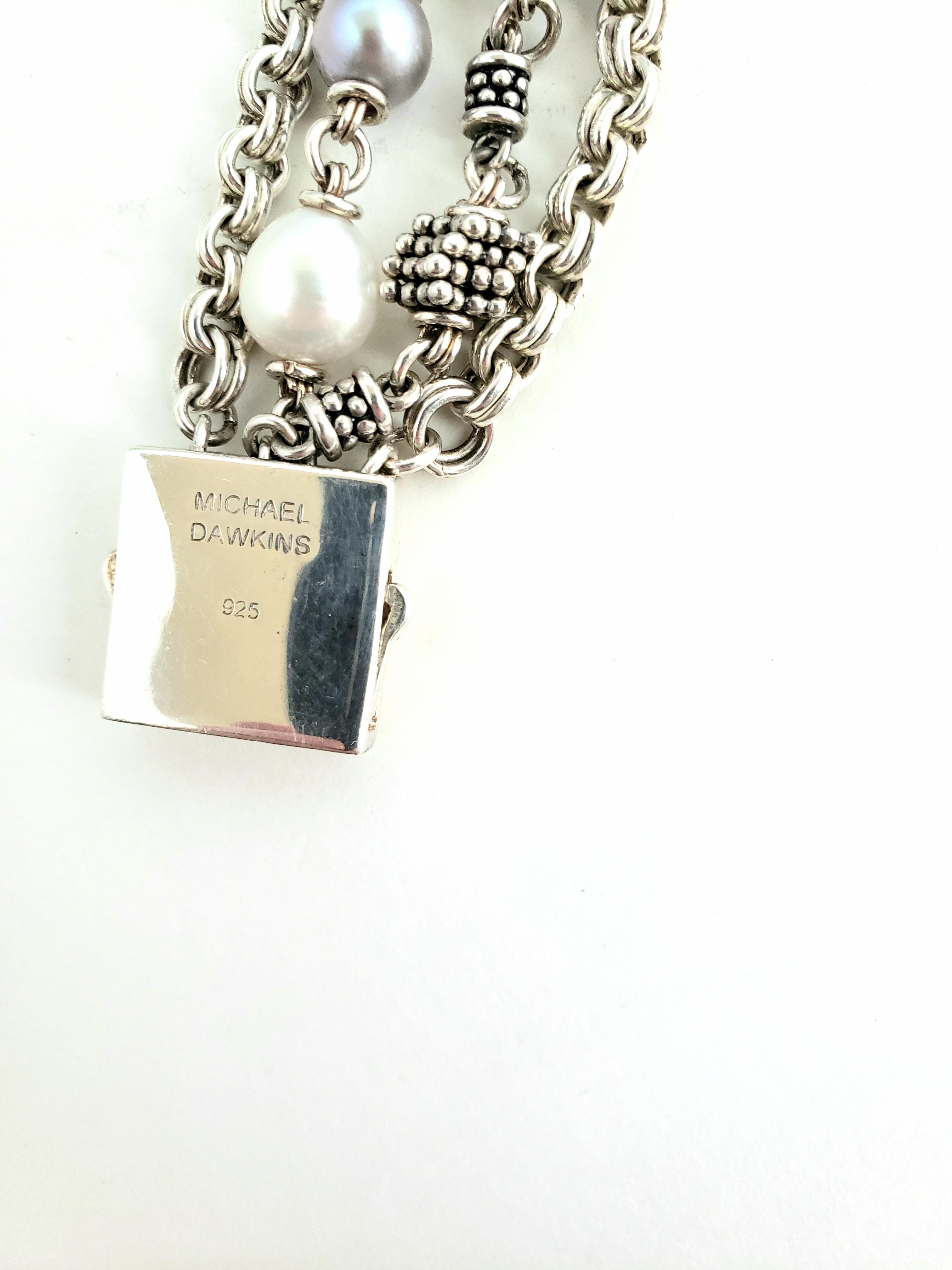 Michael Dawkins Sterling Silver and Pearl Multi-Strand Bracelet In Good Condition In Washington Depot, CT