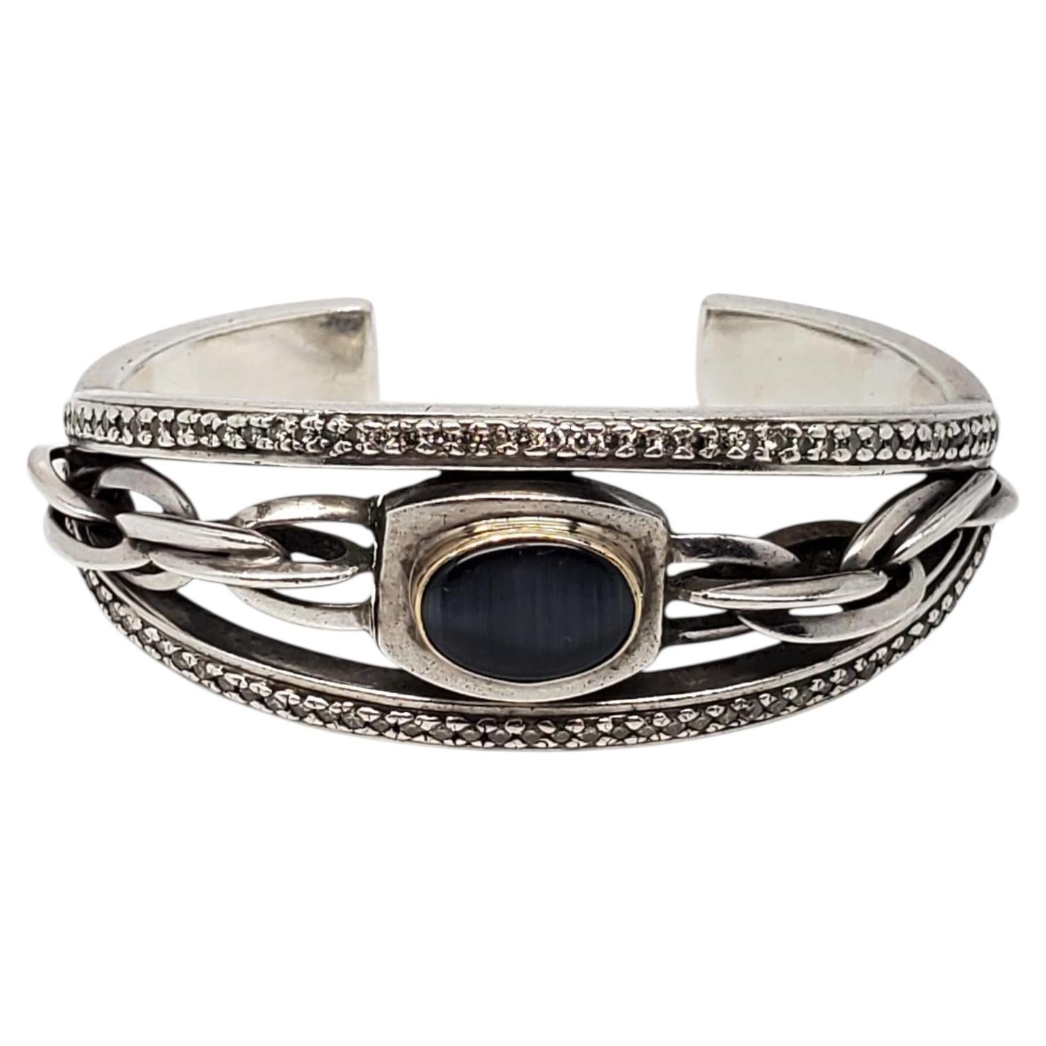Michael Dawkins Sterling Silver Cat's Eye Two-Tone Cable Cuff Bracelet #24594