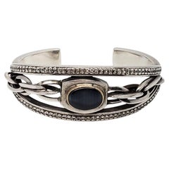 Michael Dawkins Sterling Silver Cat's Eye Two-Tone Cable Cuff Bracelet #24594