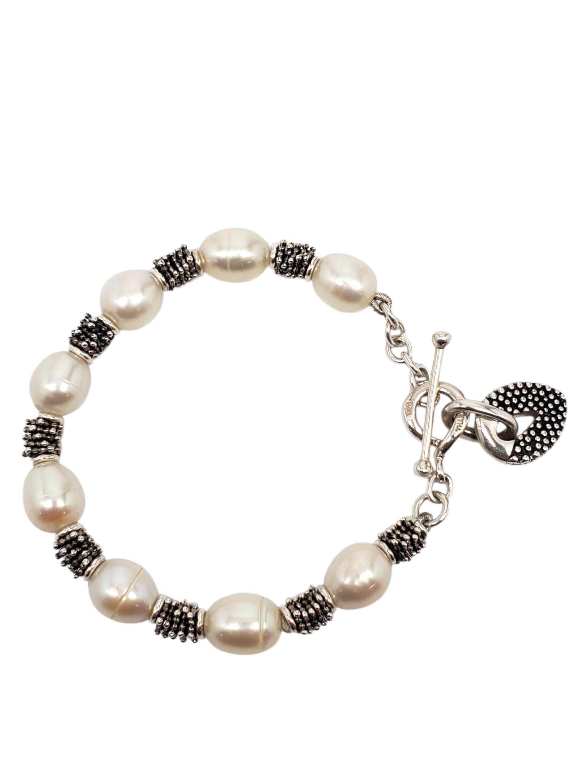 Taglio ovale Michael Dawkins Bracciale con perle d'acqua dolce in argento 925 #23309 in vendita
