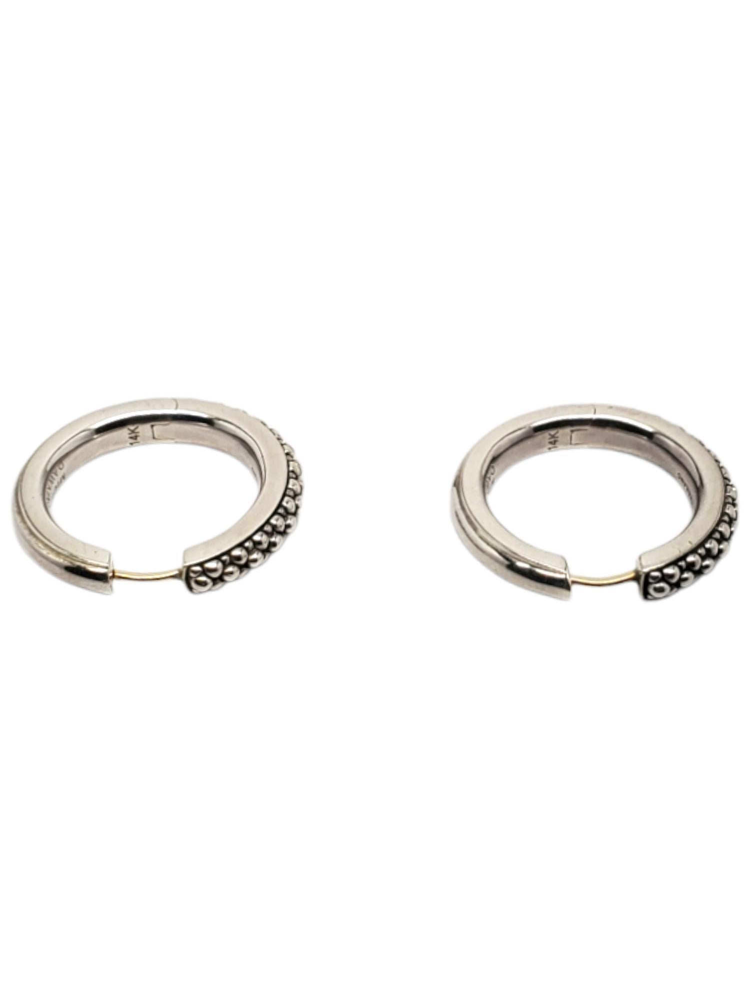 Michael Dawkins Sterling Silver Pebble Hoop Earrings with 14K Posts #19586 In Good Condition In Washington Depot, CT