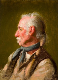"An Old Cowboy" (2015) By Michael DeVore, Original Oil Portrait Painting