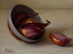 "Chalotes derramados" (2015) de Michael DeVore, Pintura al óleo original de bodegón