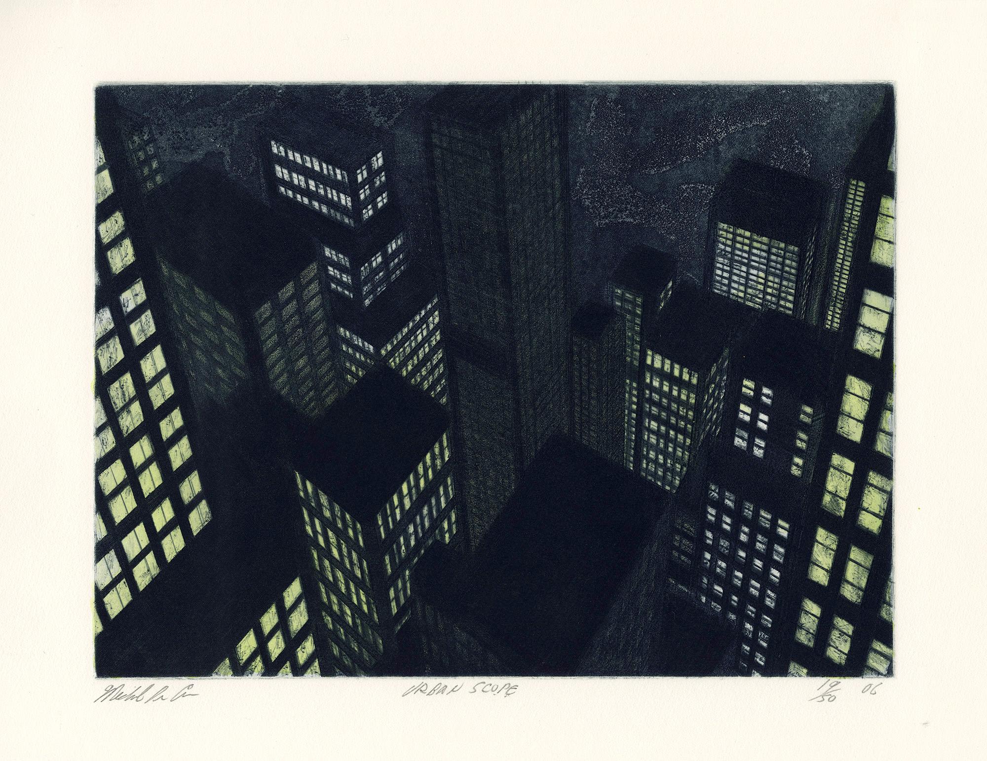Gravure et aquatinte « Urban Scope », signée, XXIe siècle, 19/50