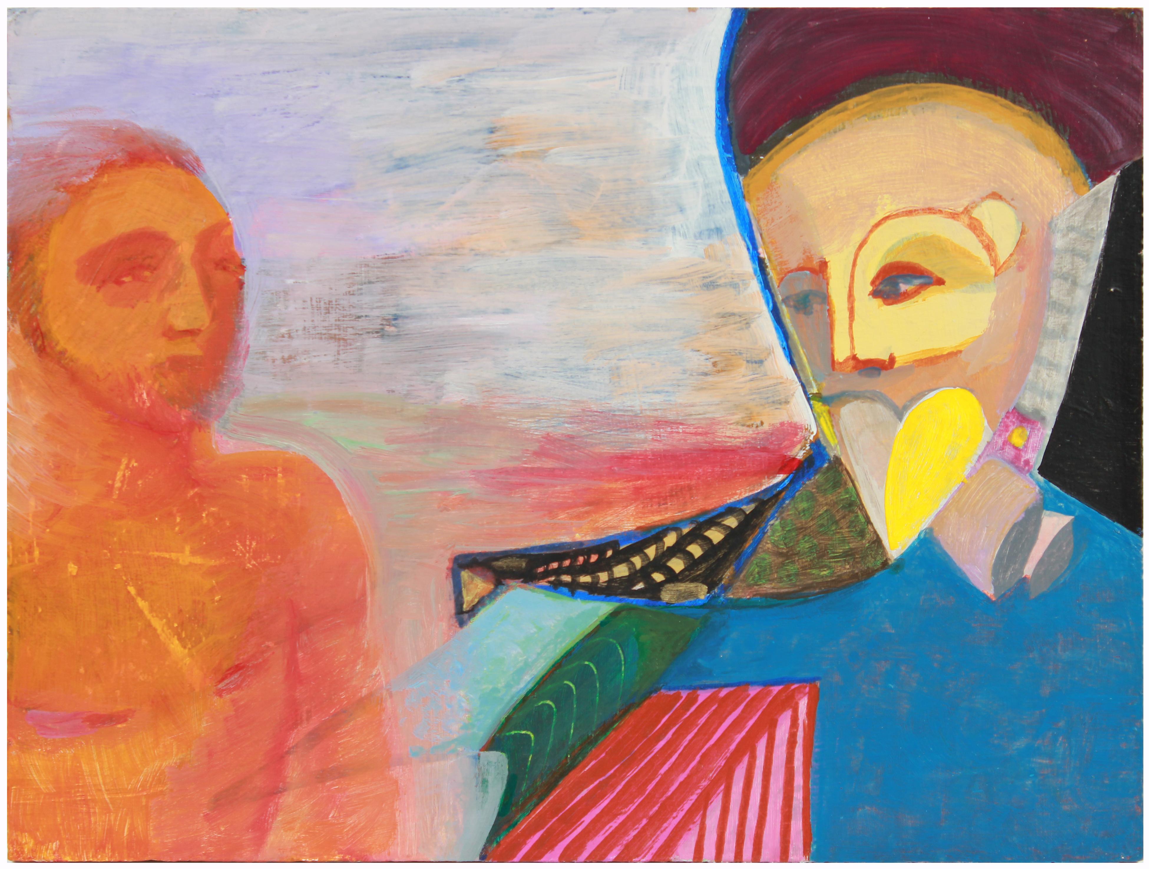 Colorful Surrealist Figures in Oil with Blue, Orange & Red, October 10, 1995 - Painting by Michael di Cosola