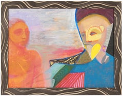 Colorful Surrealist Figures in Oil with Blue, Orange & Red, October 10, 1995