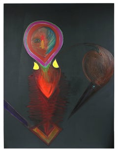 Large Surrealist Abstract Oil Painting in Black, 1979
