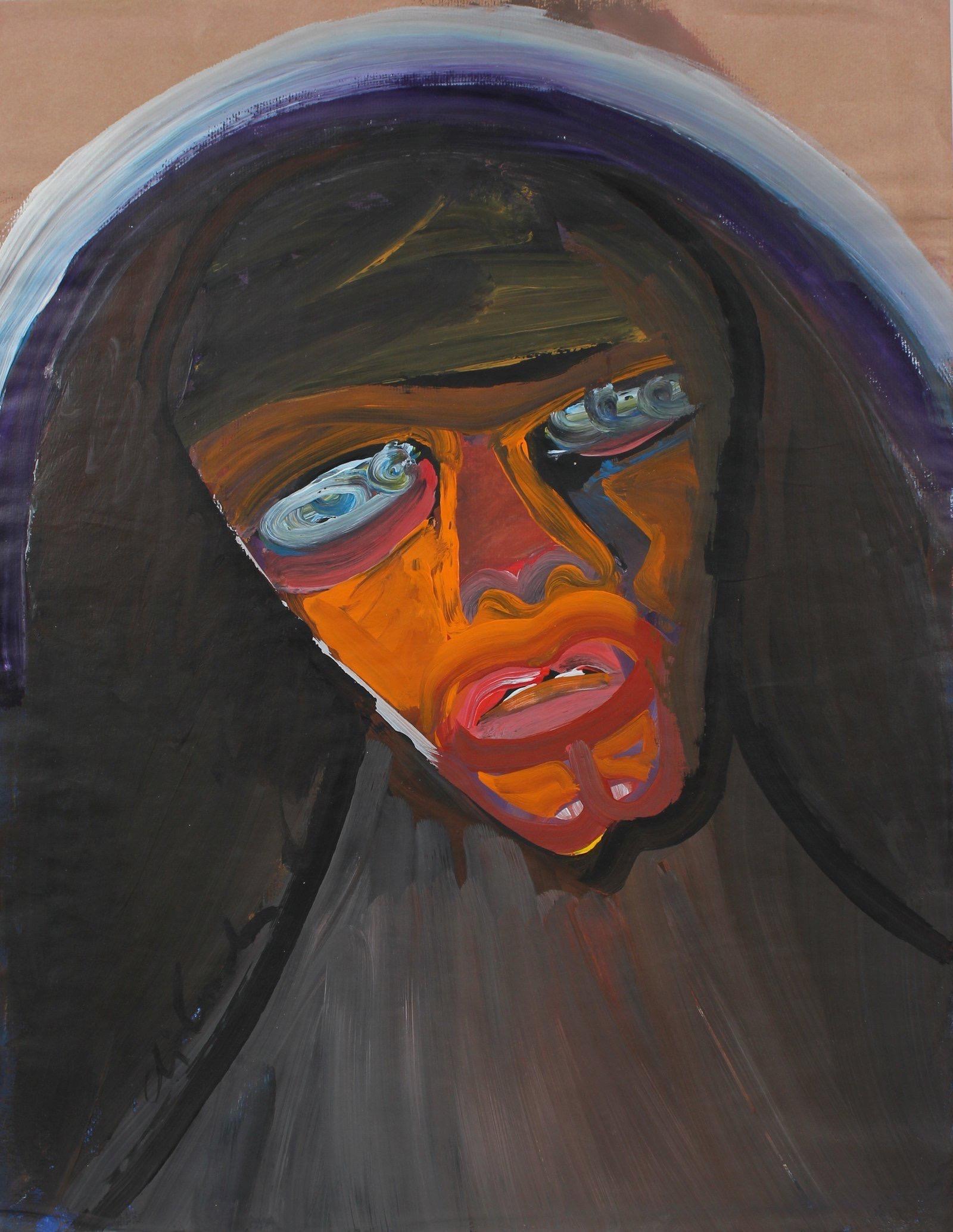 Moody Surreal Portrait Mid-Late 20th Century Gouache