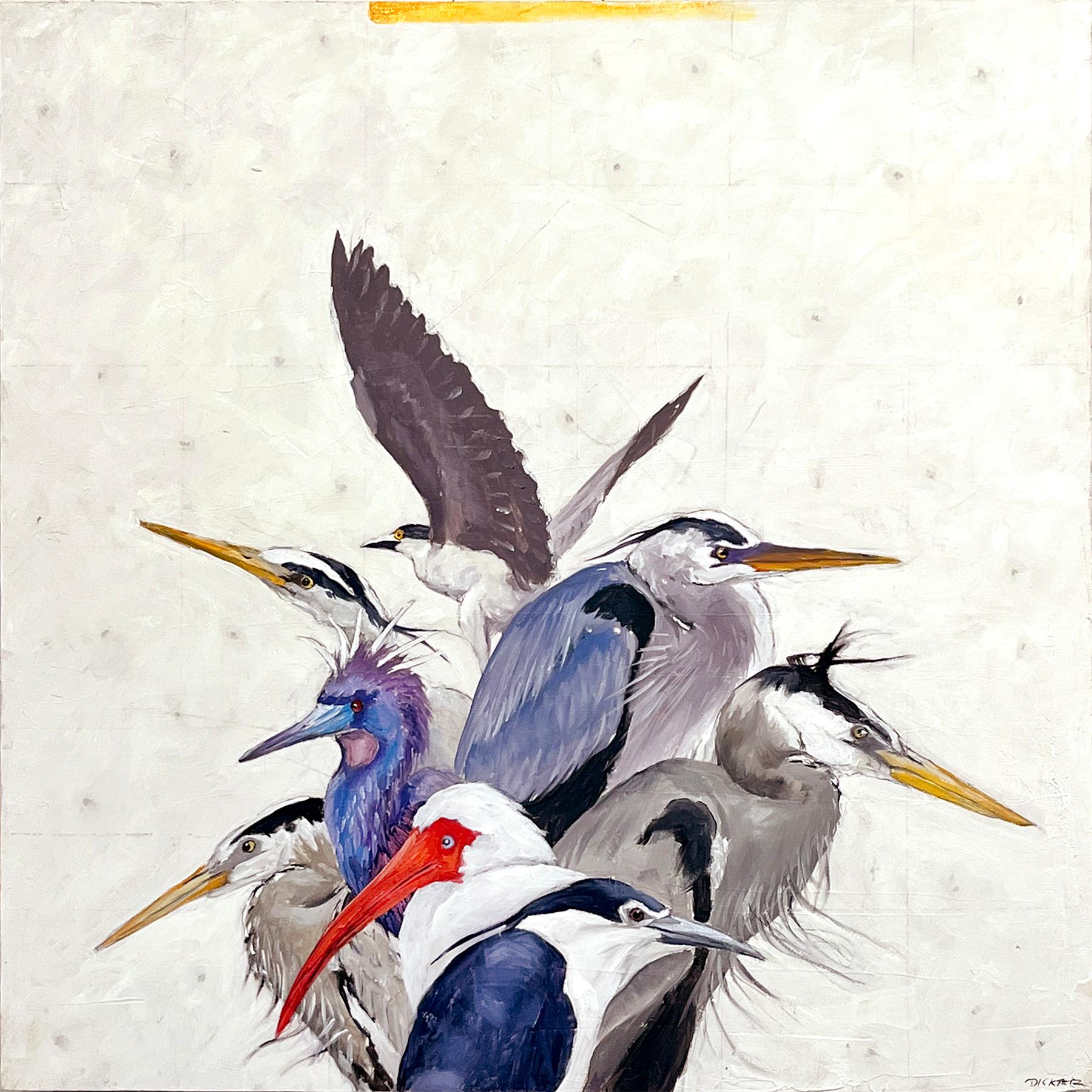 Michael Dickter Animal Painting - Small Heron Cluster