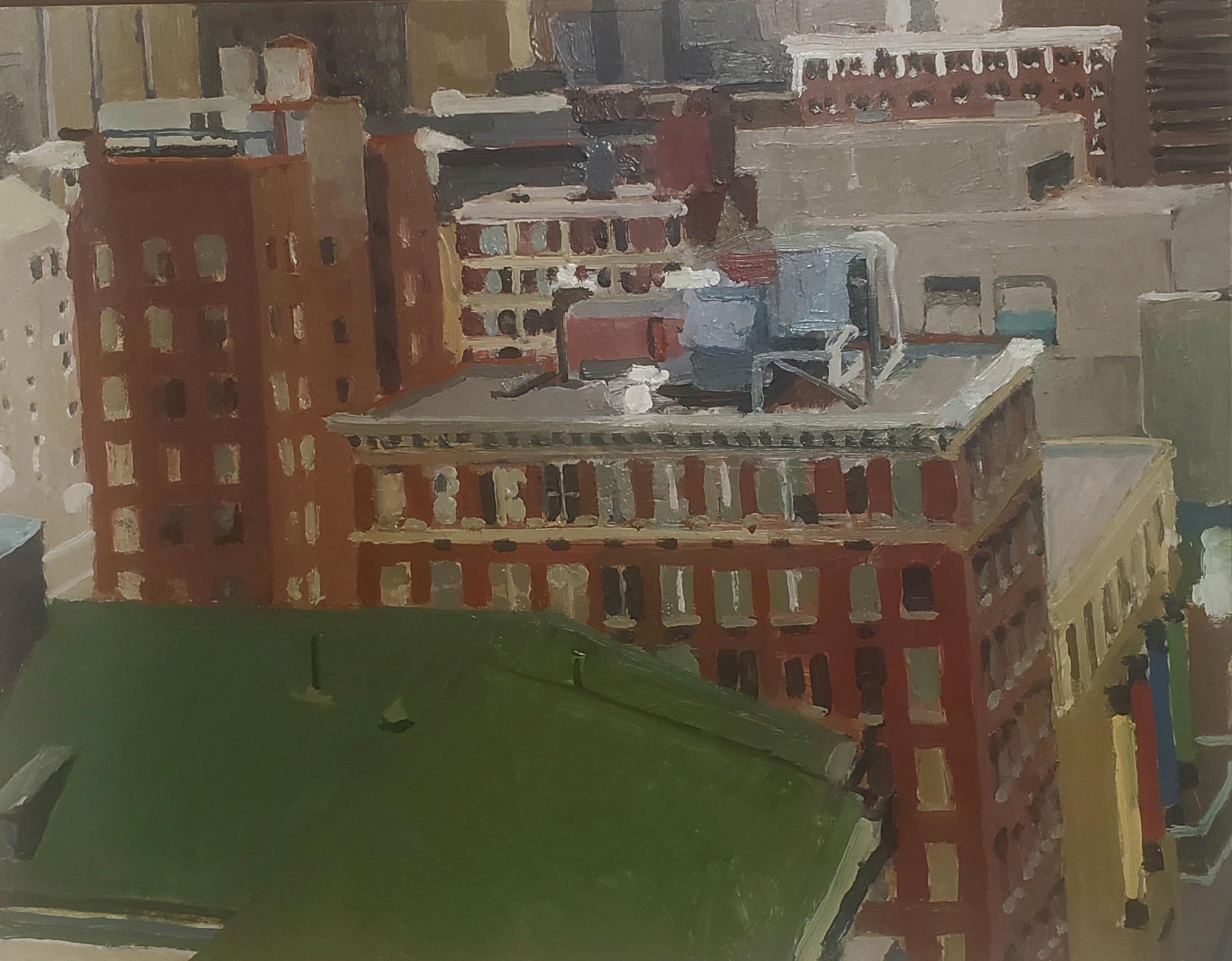 Michael Dixon Landscape Painting - Grant Building, Abstract Impressionism, Oil, 24x30 , Framed, Light Shadow