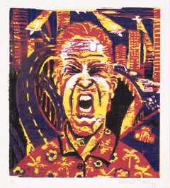 Portrait of Modern Man - Multilayer Woodblock in Ink on Paper