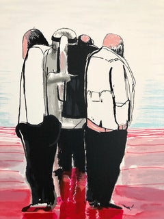Lithographies modernistes britanniques et israéliennes représentant des figures expressionnistes
