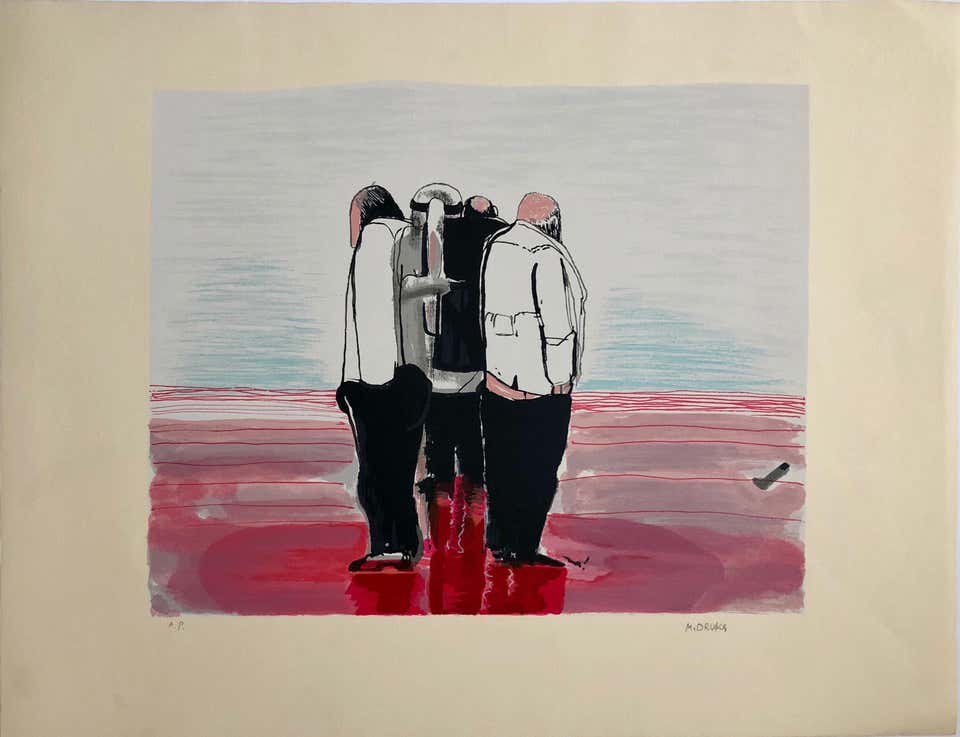 Modernist British Israeli Lithograph Expressionist Figures