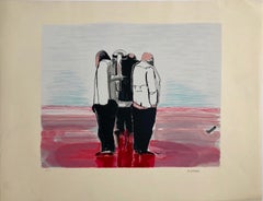 Lithographies modernistes britanniques et israéliennes représentant des figures expressionnistes