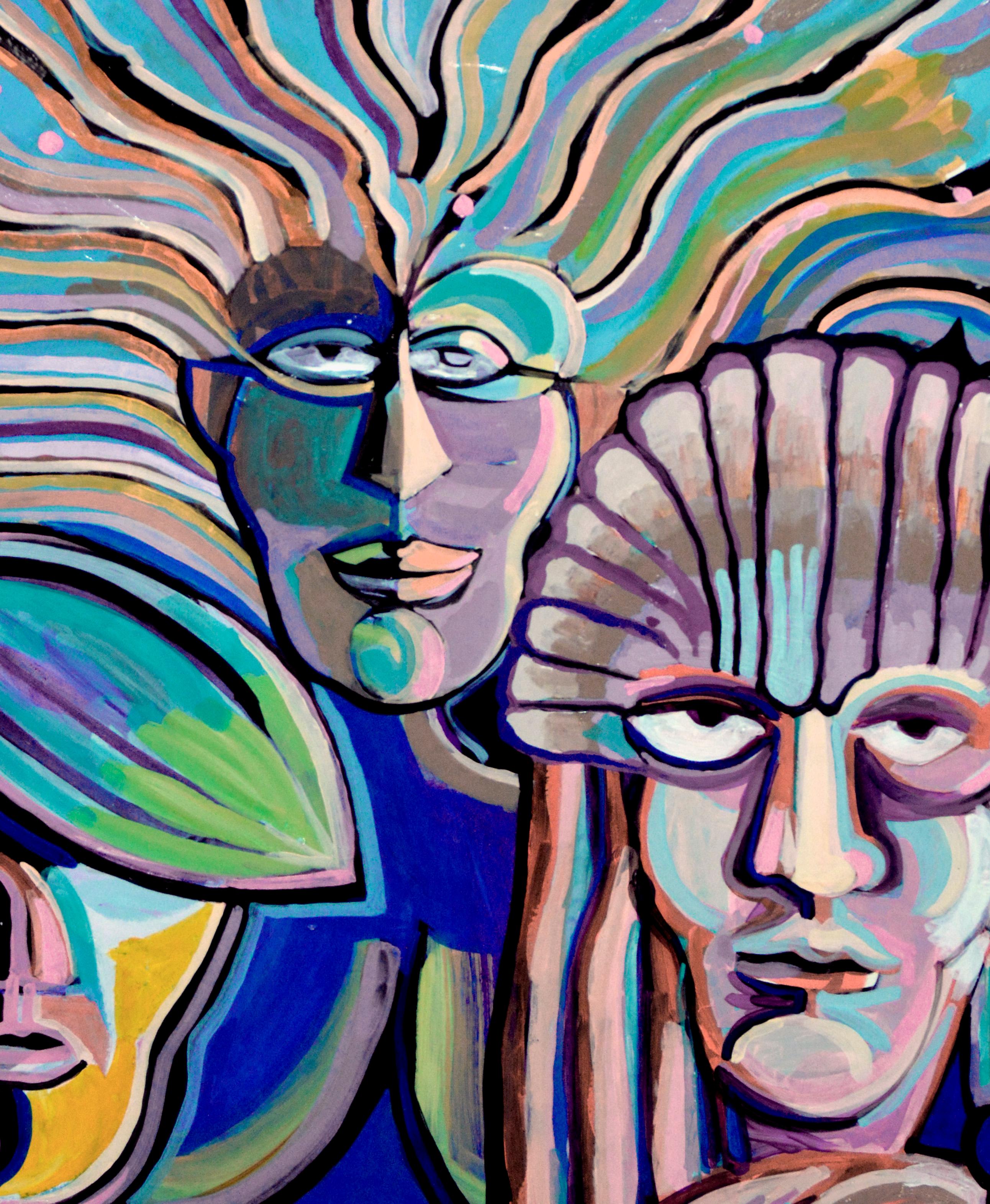 Three Figures, Contemporary Cosmic Abstract Expressionist Visionary Figurative - Painting by Michael Eggleston