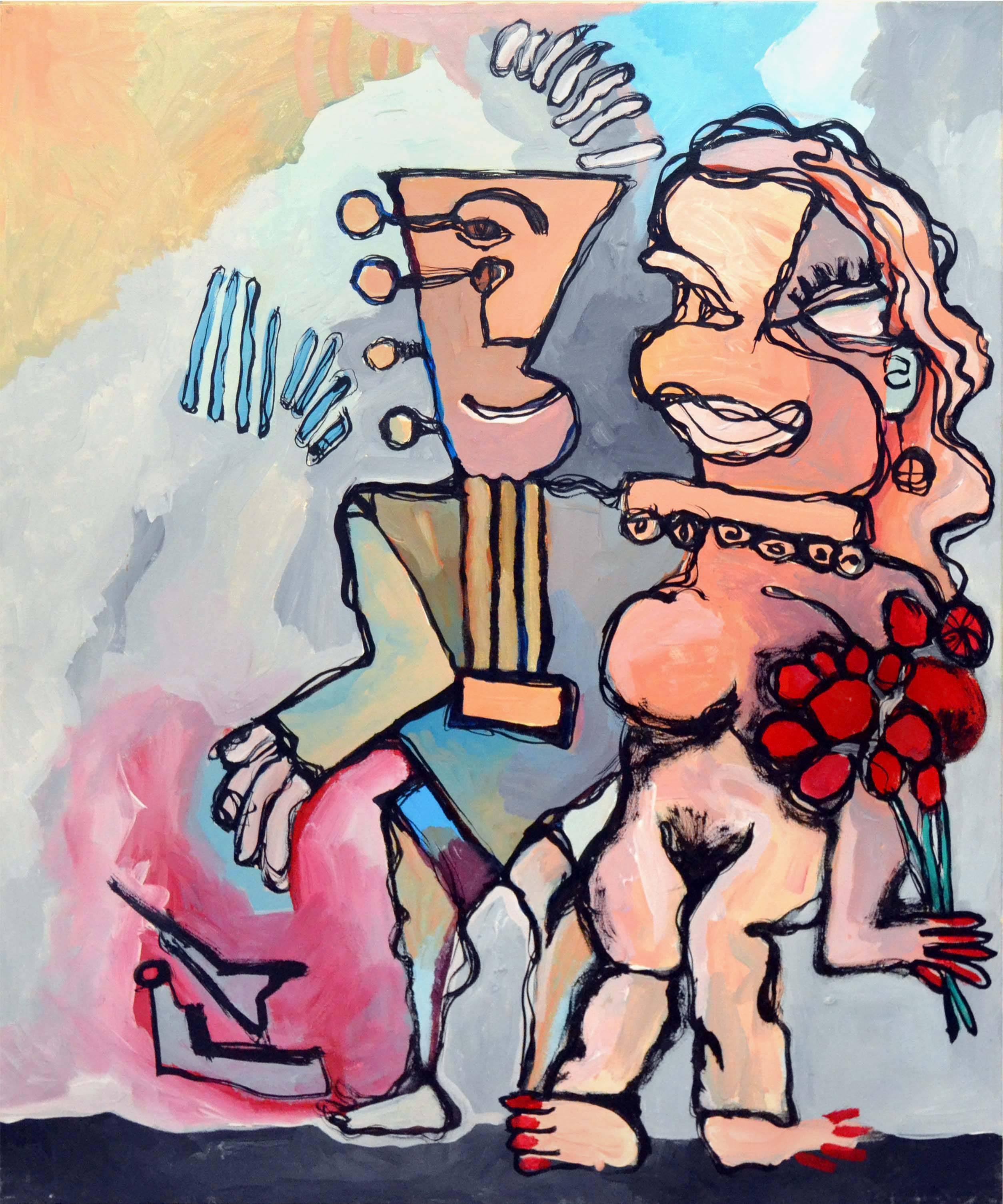 Michael Eggleston Nude Painting - The Fun Couple, Contemporary Figurative Abstract