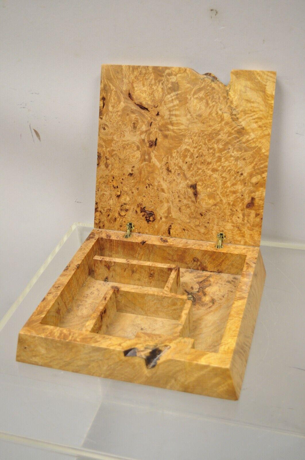 American Michael Elkan Studio Craft Carved Burl Wood Trinket Desk Box