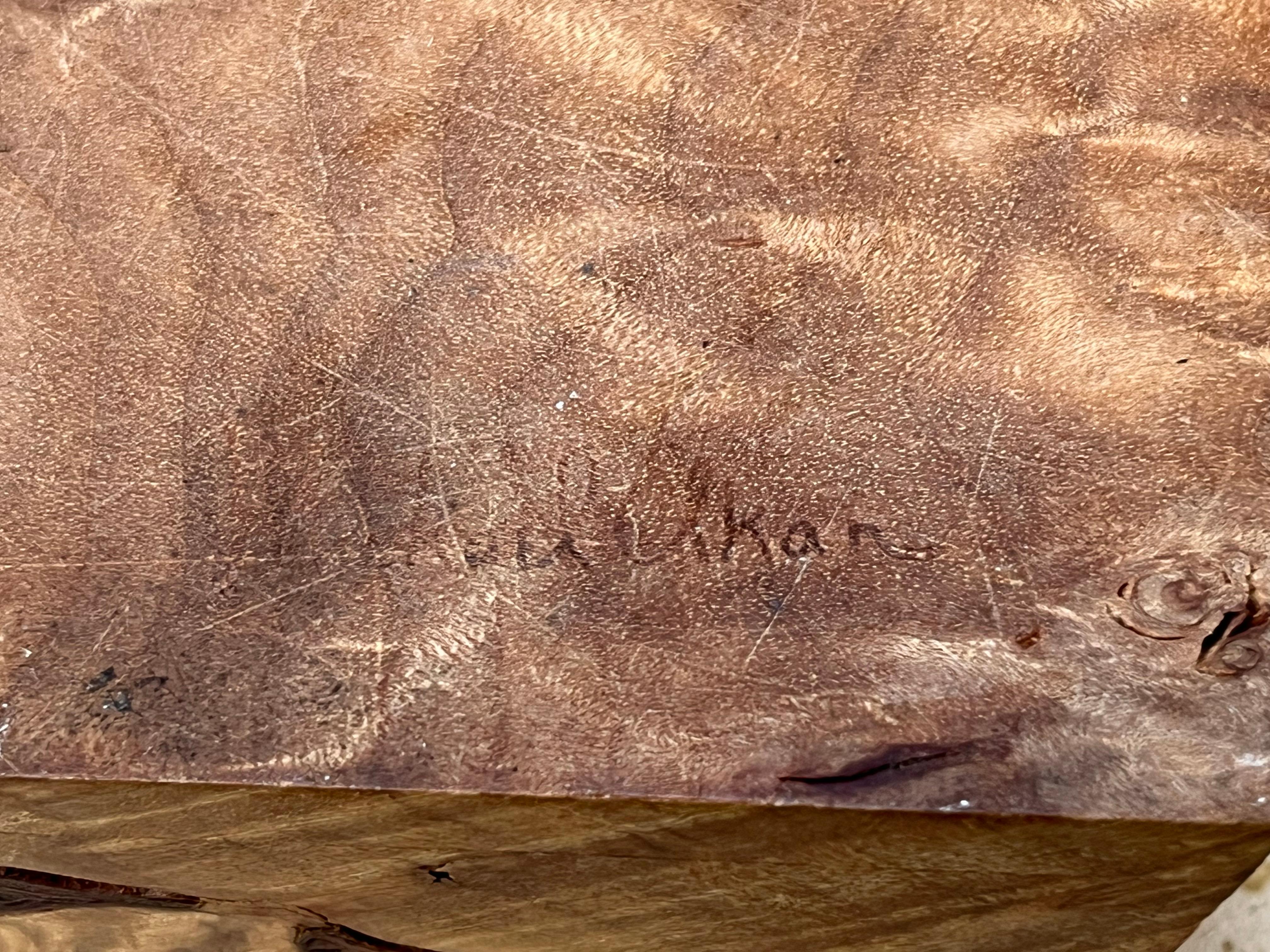 Michael Elkan Burl Maple wood jewelry box, signed For Sale 3