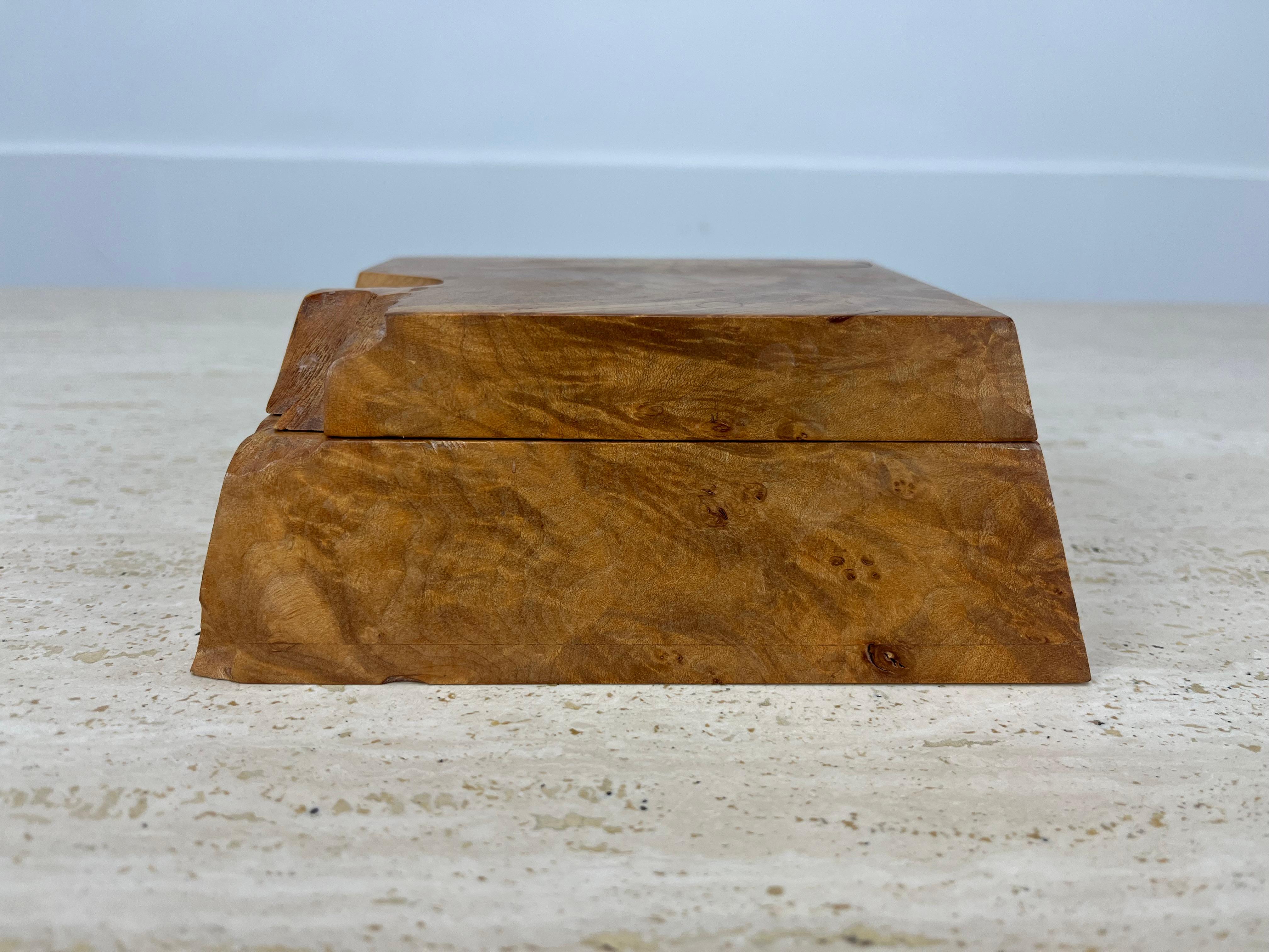 Jewelry box signed by Michael Elkan, made of Oregon Burl Maple wood. 
