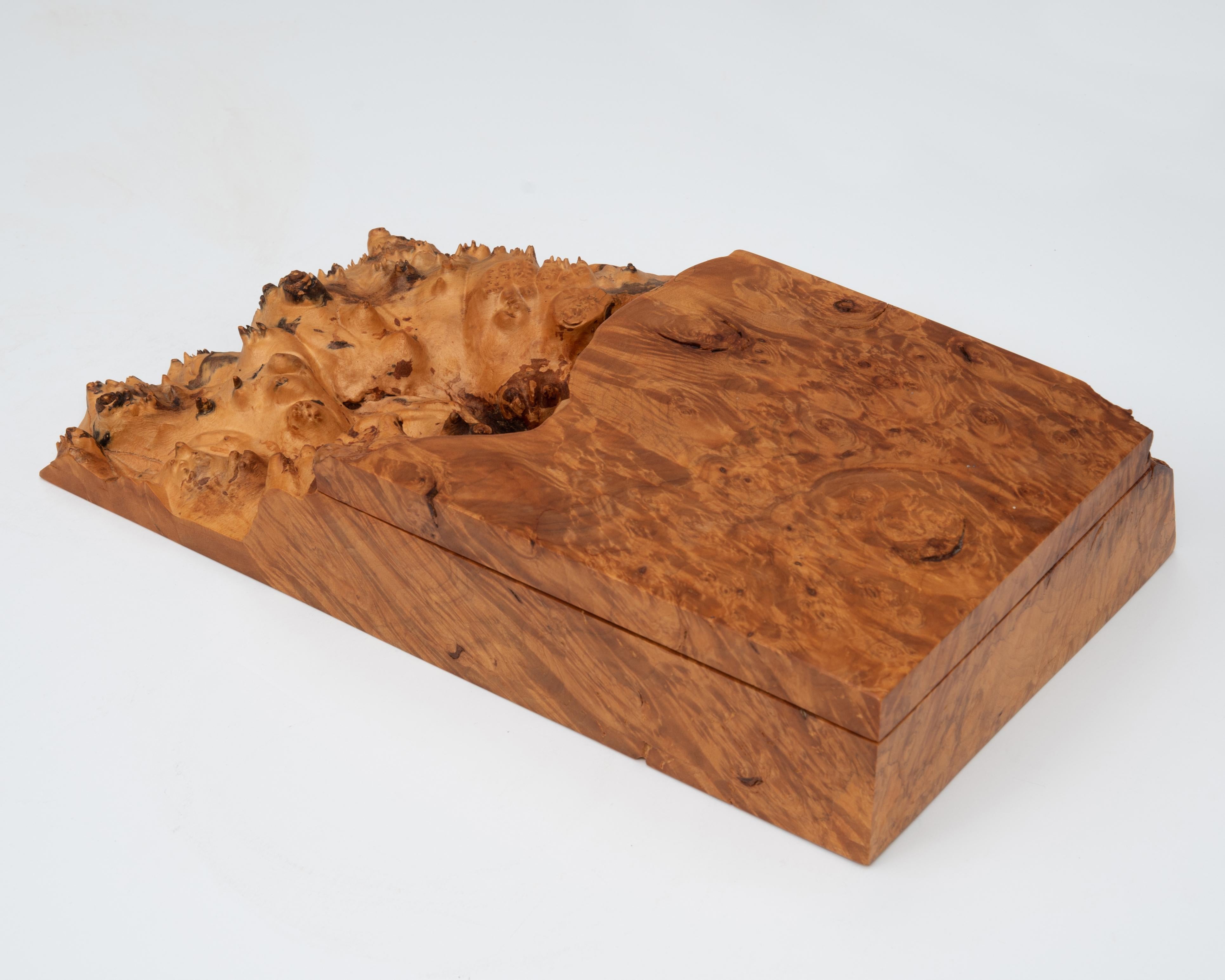 Late 20th Century Michael Elkan Burl Spalted Birdseye Maple Free Live Edge Craft Box 1983 For Sale