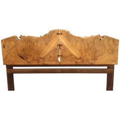 Vintage Michael Elkan Burled Maple and Walnut King Headboard