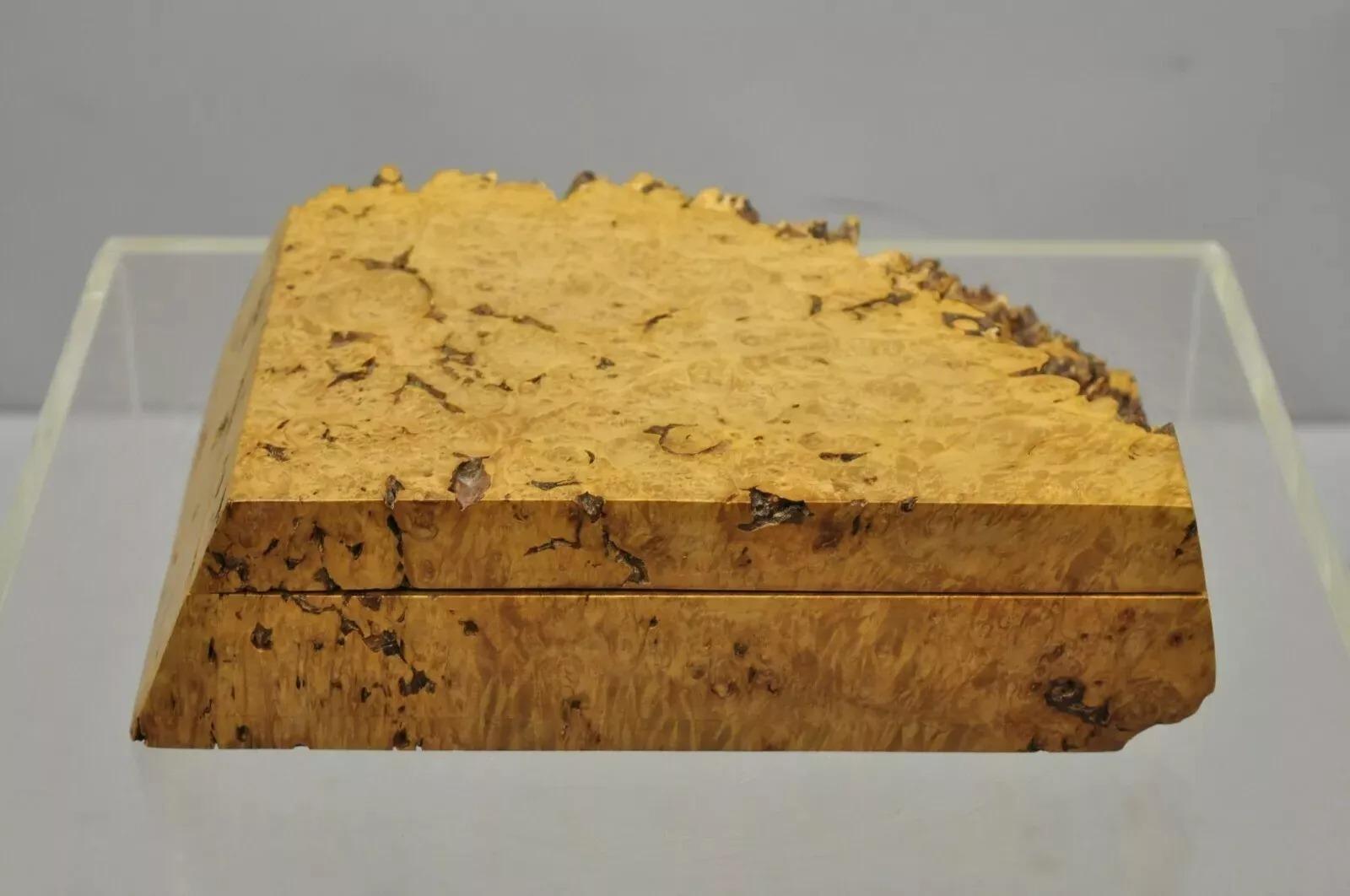 Michael Elkan Large Burl Wood Studio Crafted Jewelry Trinket Desk Storage Box im Angebot 3