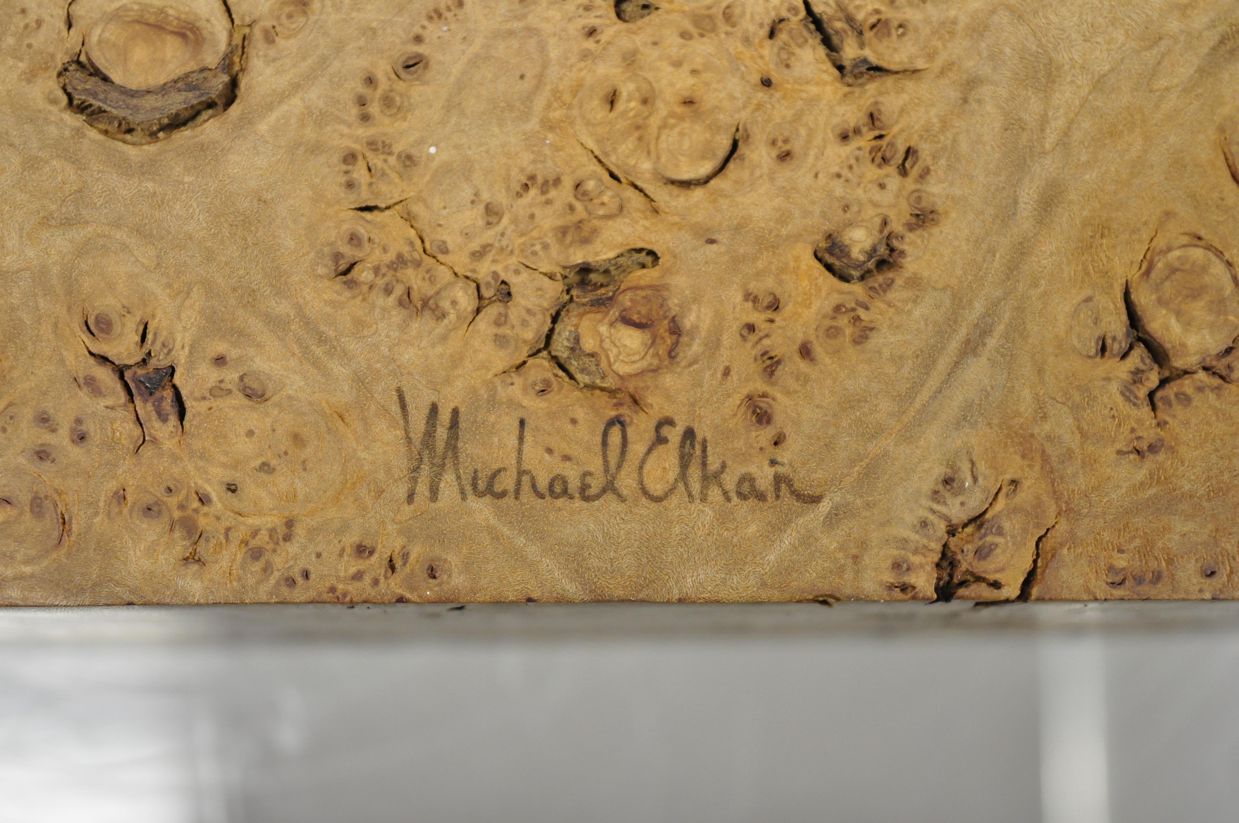 Late 20th Century Michael Elkan Large Burl Wood Studio Crafted Jewelry Trinket Desk Storage Box For Sale