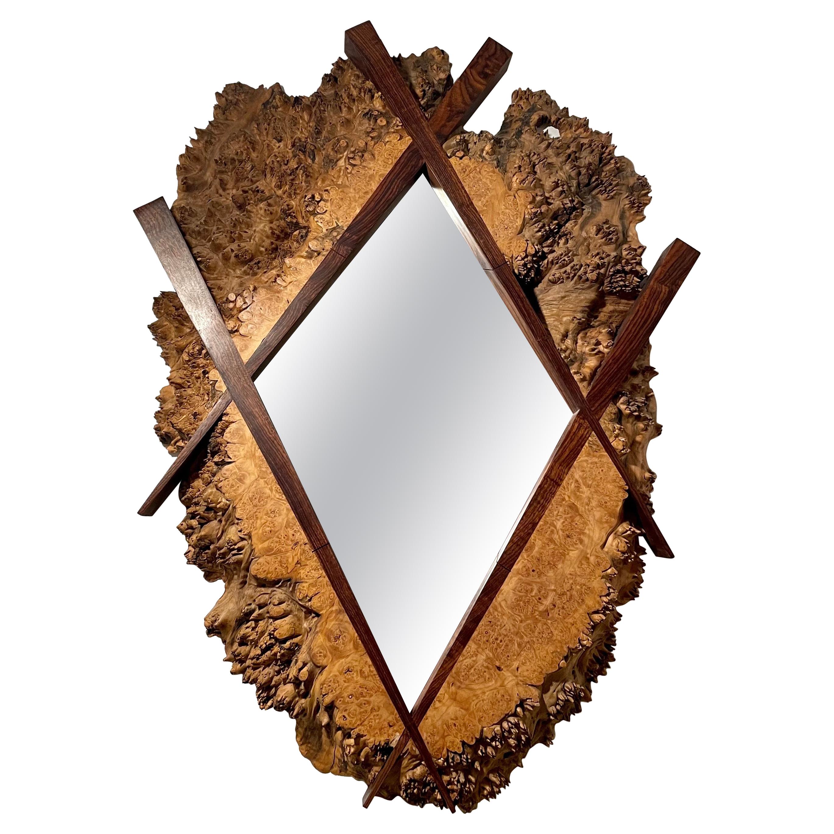 Michael Elkan Maple Burl & Walnut Mirror