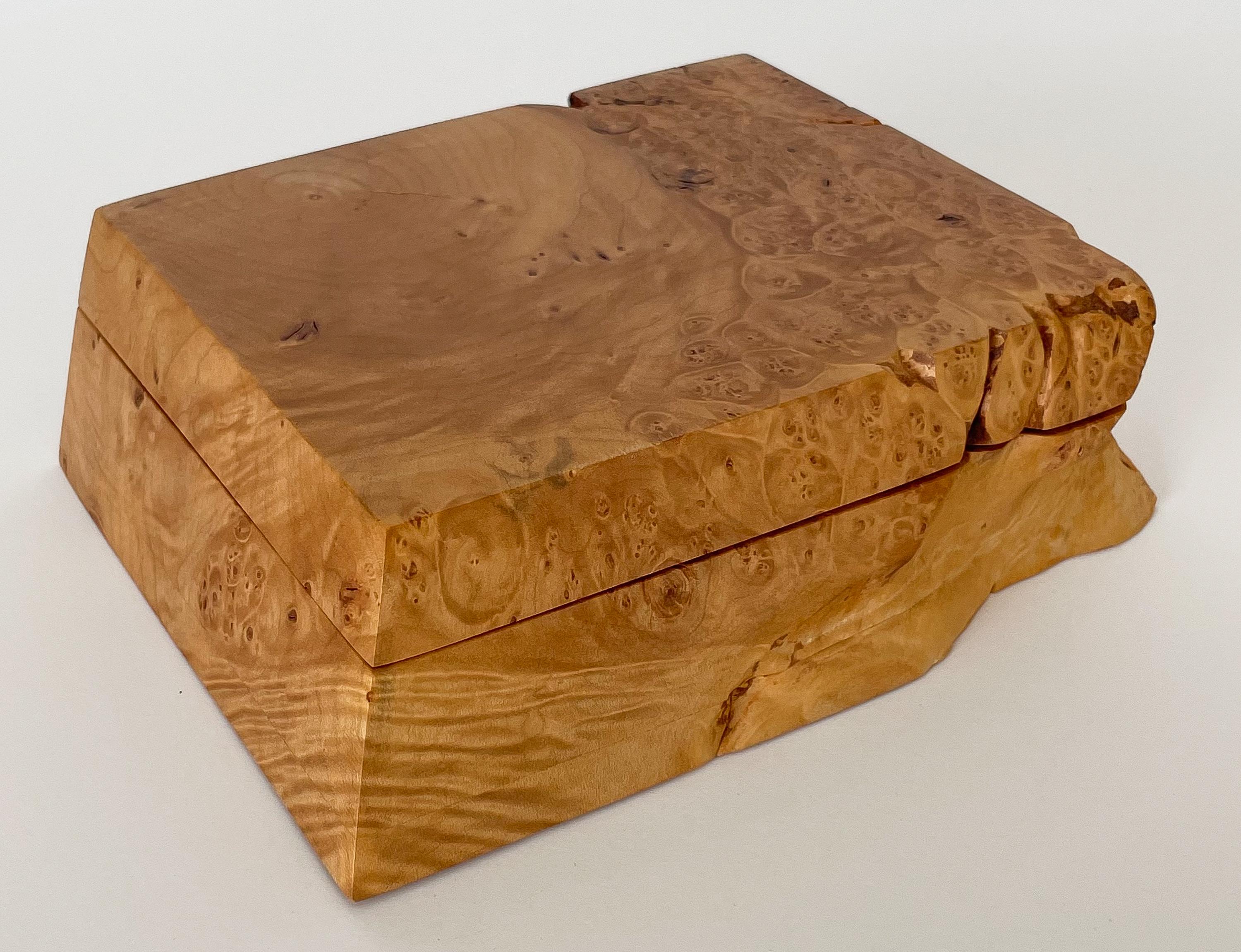 Brass Michael Elkan Studio Craft Carved Burl Wood Box