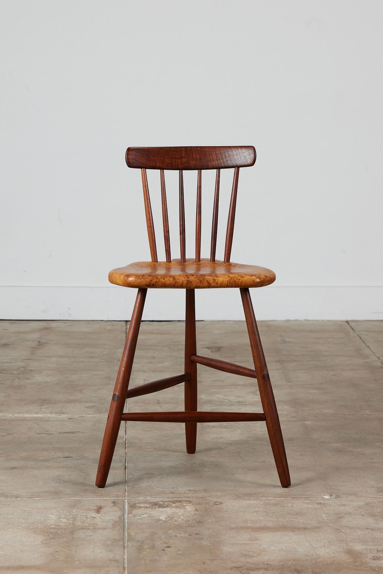 Michael Elkan Studio Craft Live Edge Spindle Back Stool In Excellent Condition In Los Angeles, CA