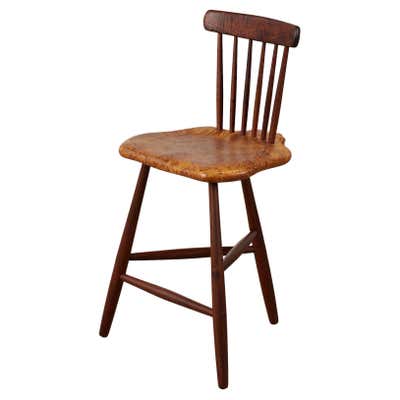 Pair Studio crafted wooden bar stools with rounded back rests For Sale ...