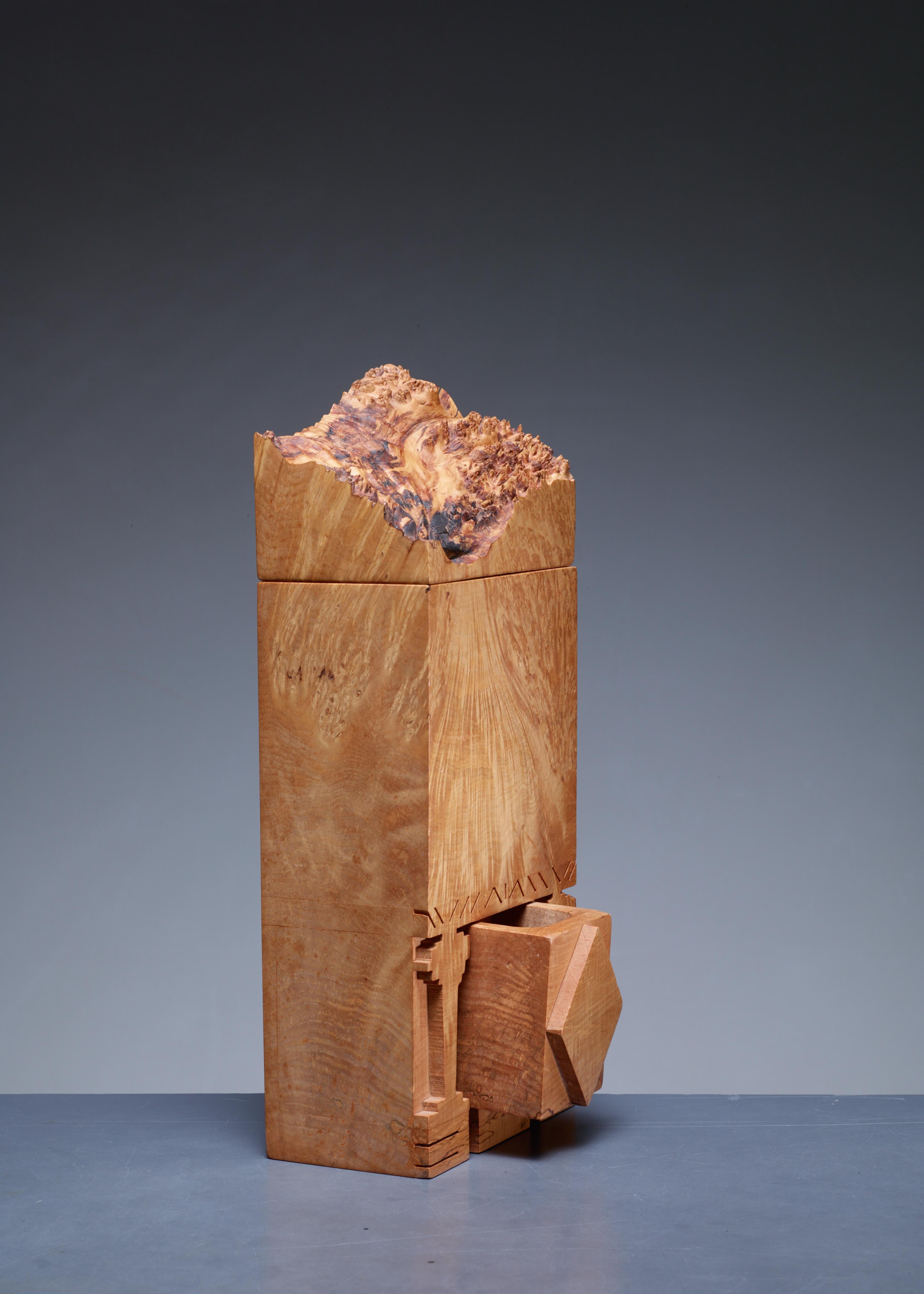 American Craftsman Michael Elkan studio crafted sculptural maple burl box, USA, 1980s For Sale