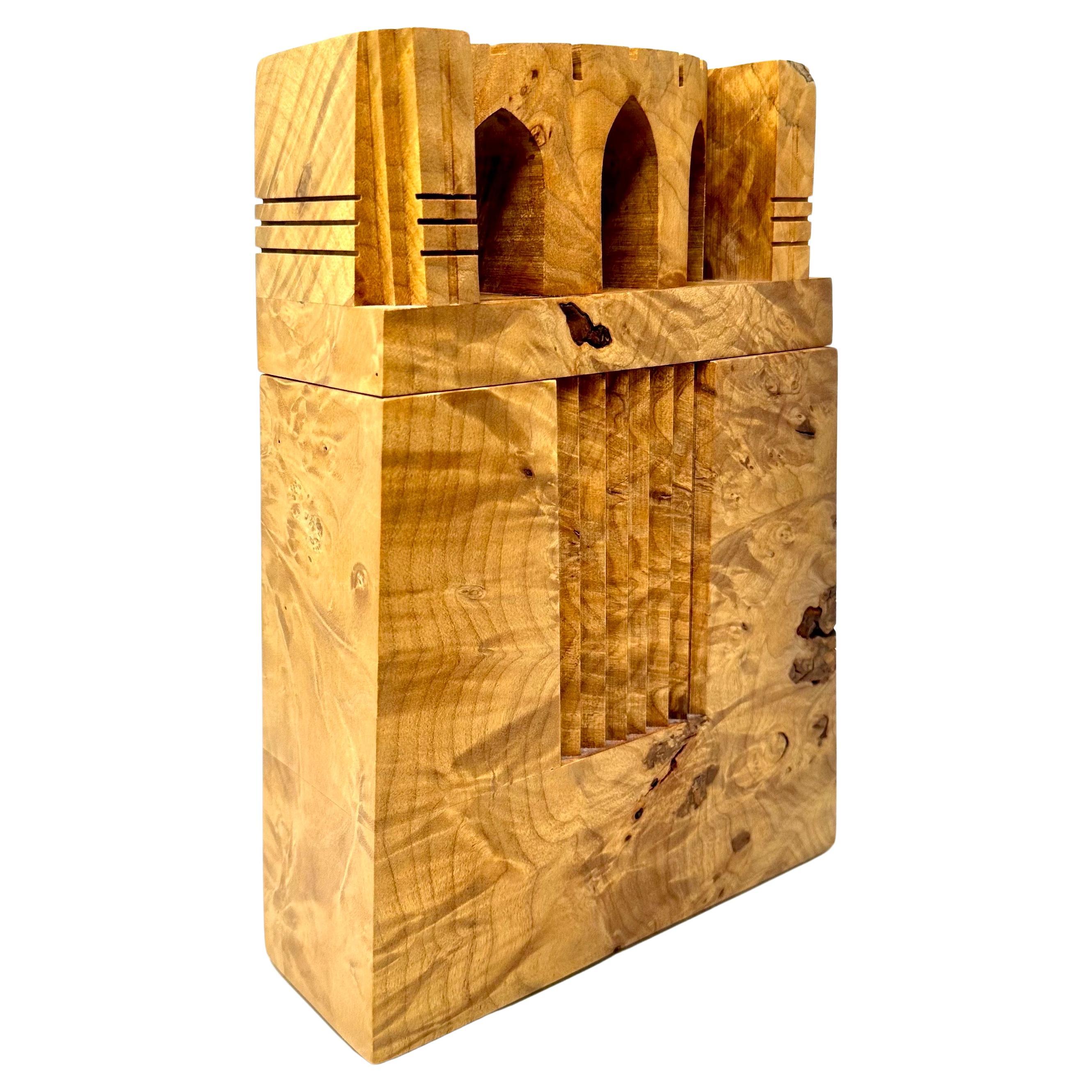 Michael Elkan Studios "Castles #14" Hand-Carved Birdseye Maple Box For Sale