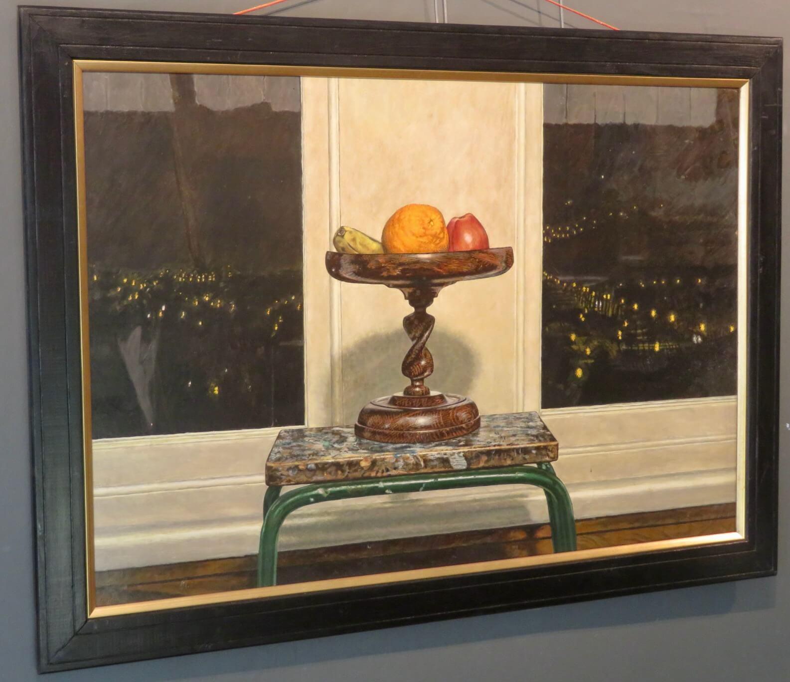 Large Realist STILL LIFE AT NIGHT Oil Painting by English painter Michael Exall For Sale 7
