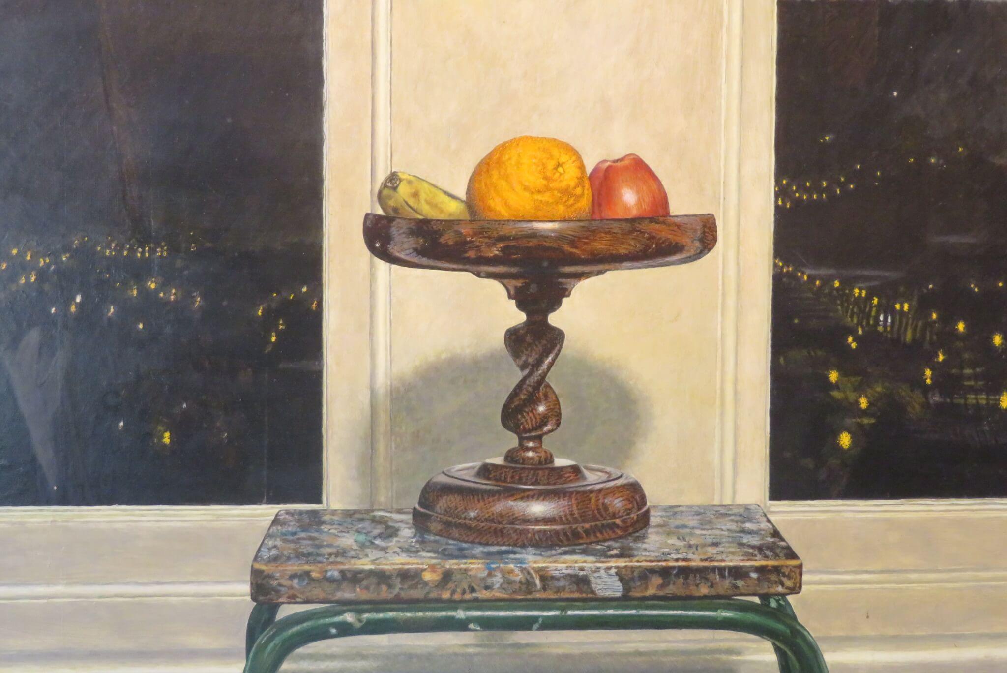 Large Realist STILL LIFE AT NIGHT Oil Painting by English painter Michael Exall For Sale 2