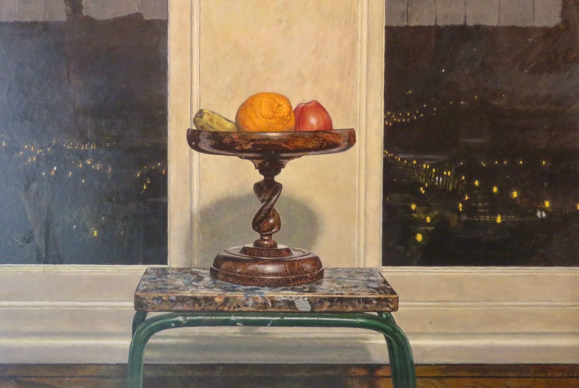 Large Realist STILL LIFE AT NIGHT Oil Painting by English painter Michael Exall For Sale 5
