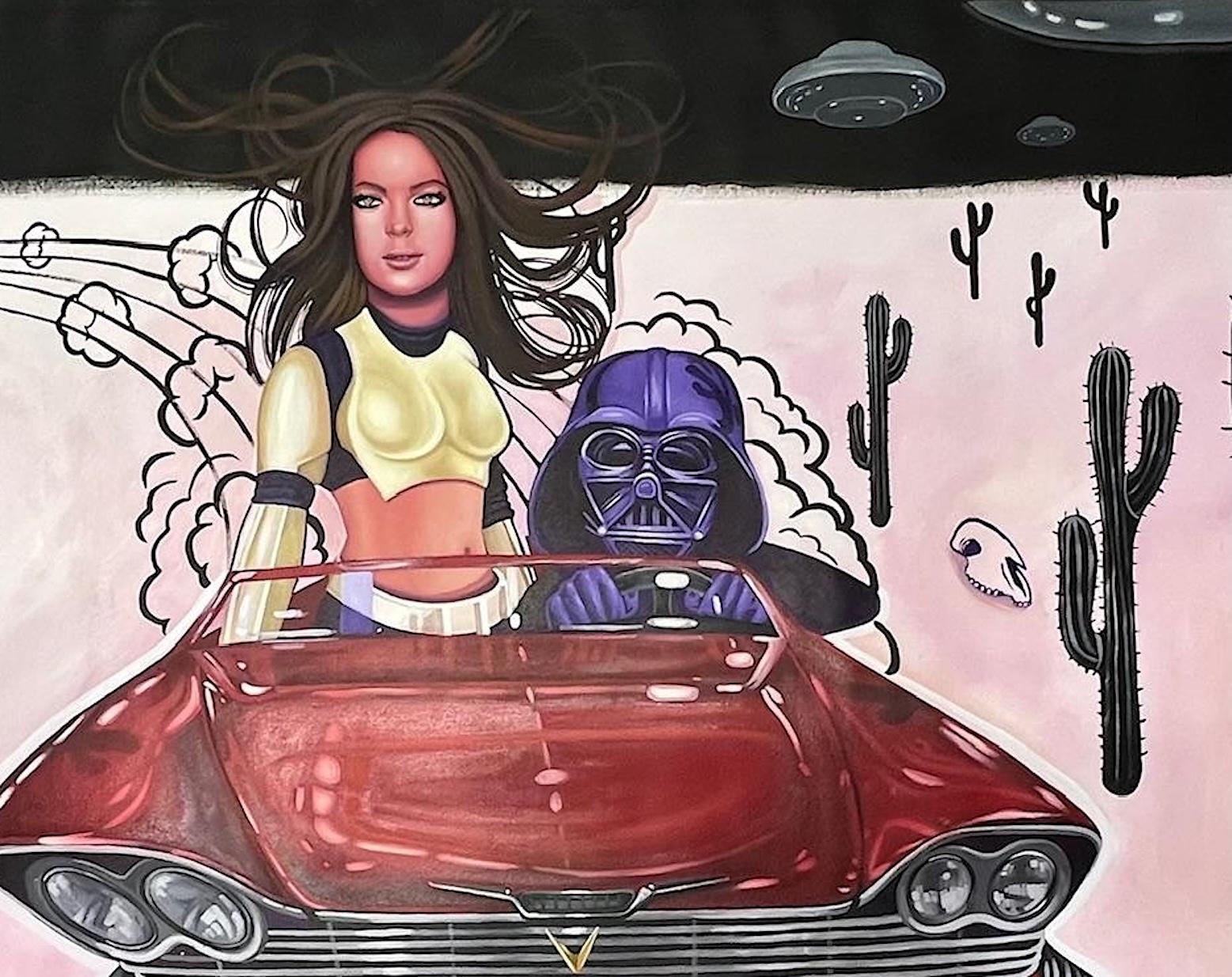 star wars contemporary pop art hand painted figurative surreal red pink rolled For Sale 1