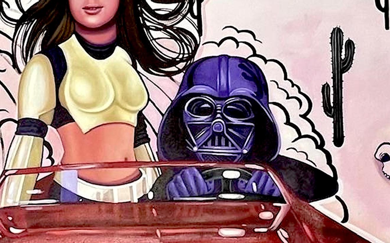 star wars contemporary pop art hand painted figurative surreal red pink rolled For Sale 2