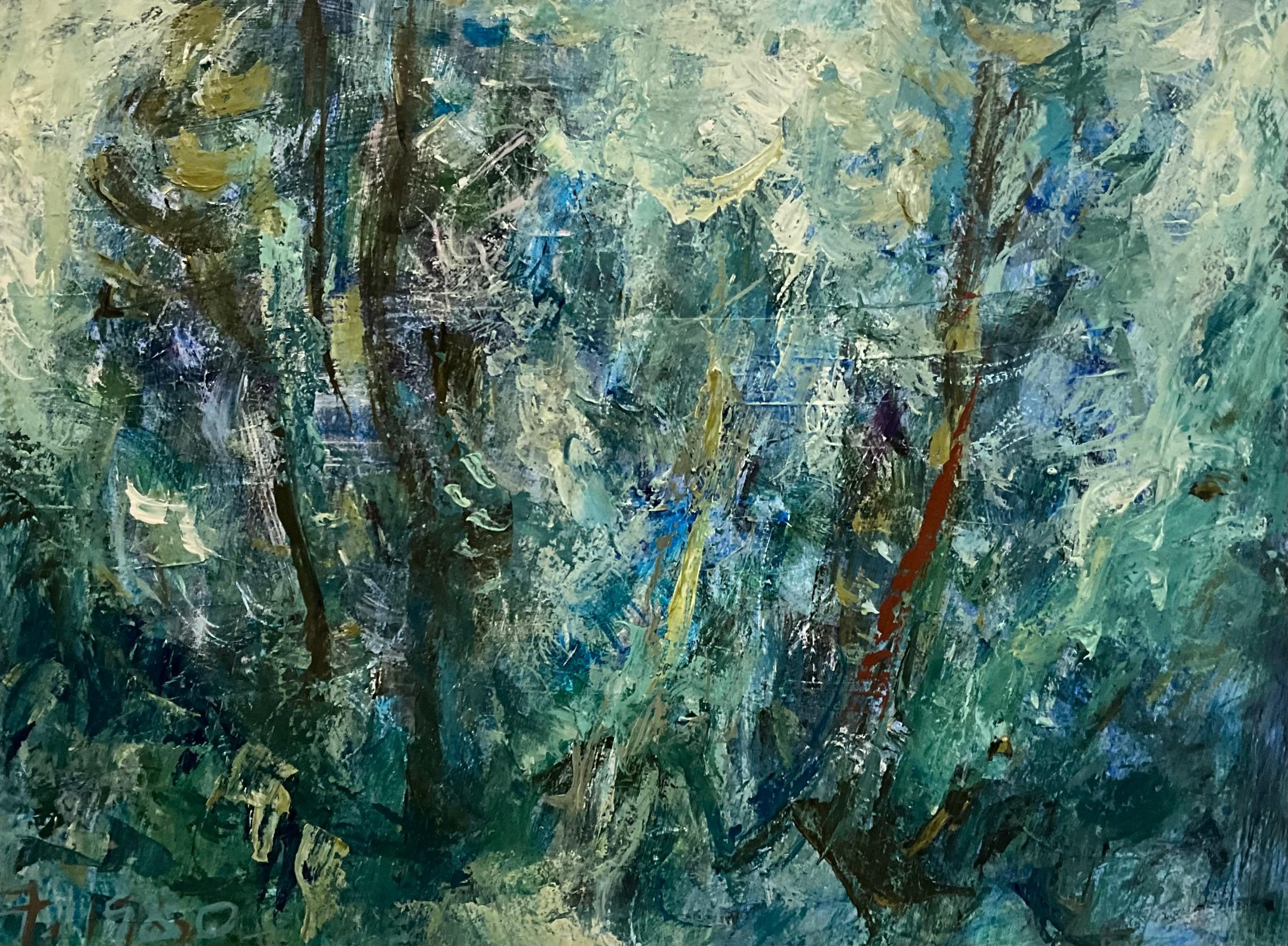 Abstrakt in Blau und Grün.  Abstrakte Malerei. – Painting von Michael Forster
