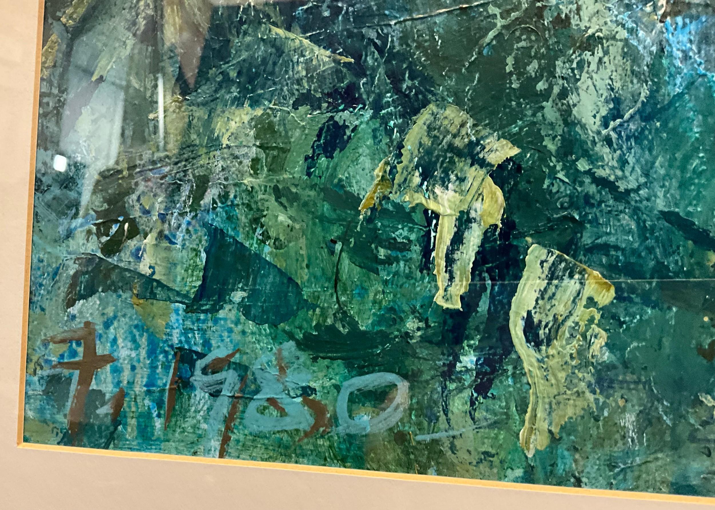 Michael Forster (geb. Indien, 1907-2002)
Abstrakt in Blau- und Grüntönen
signiert, Polymermedium/Acryl auf Papier, 

Bild 17,5