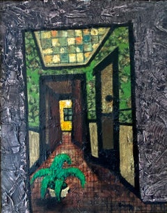 Vintage " YELLOW DOOR "  ABSTRACTION CROOKED ROOM MID CENTURY MODERN