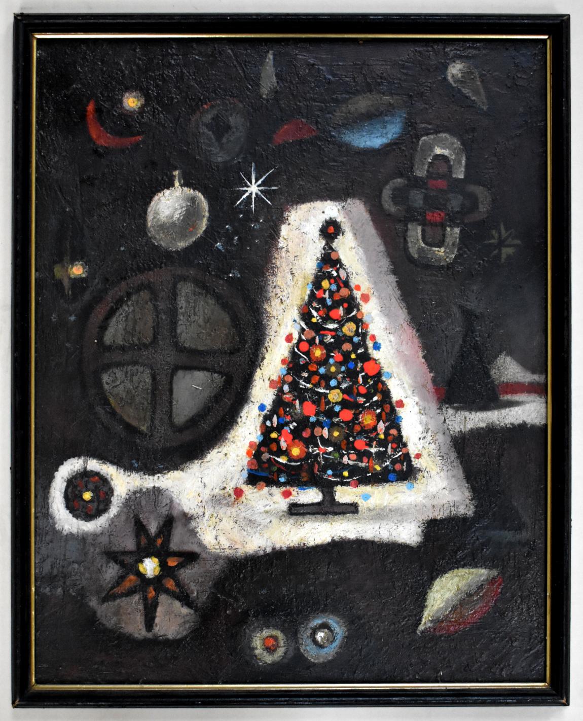 Michael Frary Interior Painting - "CHRISTMAS TREE" HOLIDAY MID CENTURY ABSTRACT