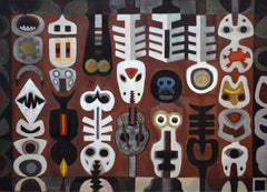 Vintage "TOTEMIC SHAPES" LARGE MID CENTURY MODERN ABSTRACT OF TOTEM POLES