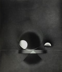 ATO>MIC #13, Unique Silver Luminogram Print, Two spheres and triangle with shade