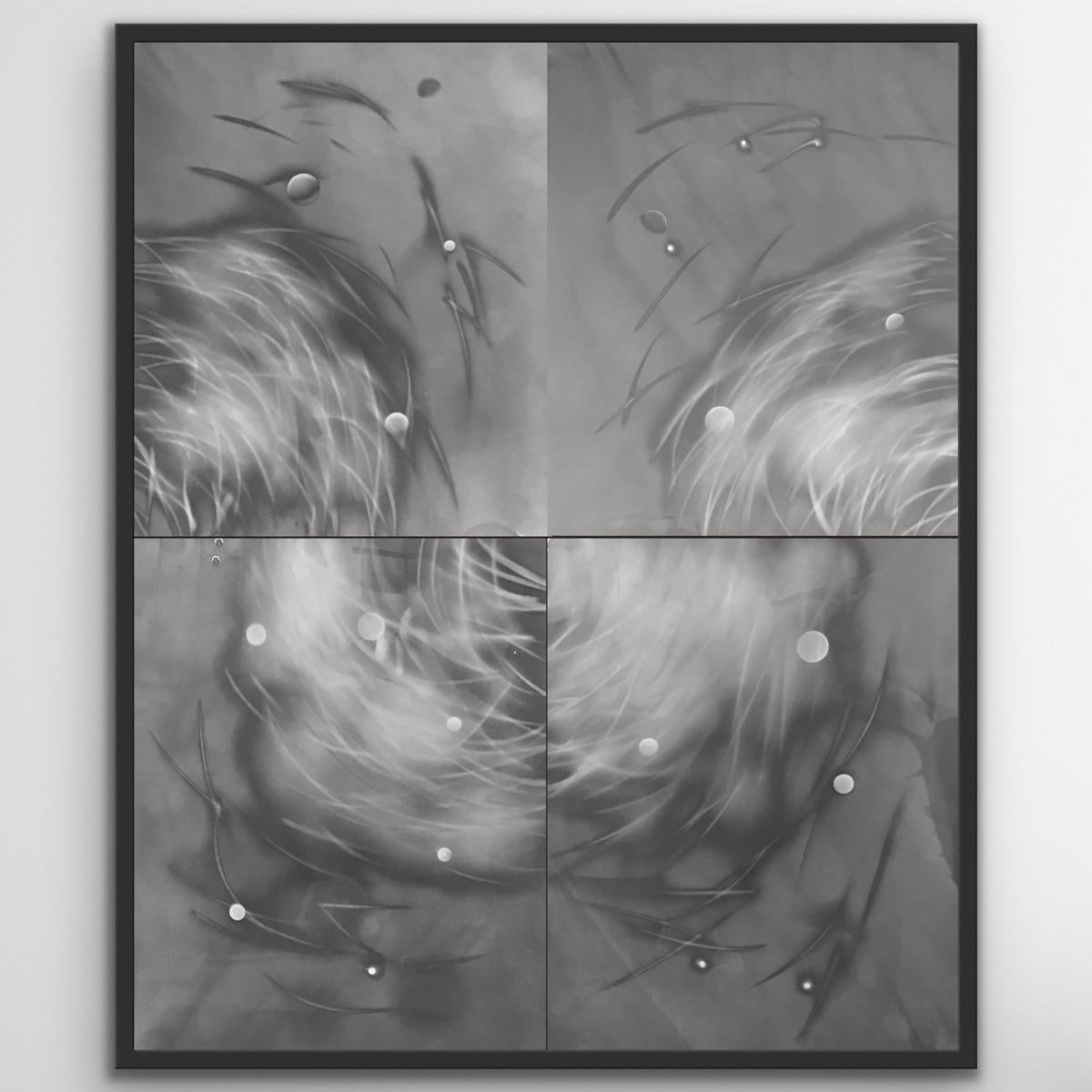 Fauna astratta in bianco e nero del pesce hawaiano Akule Stampa Fine Art