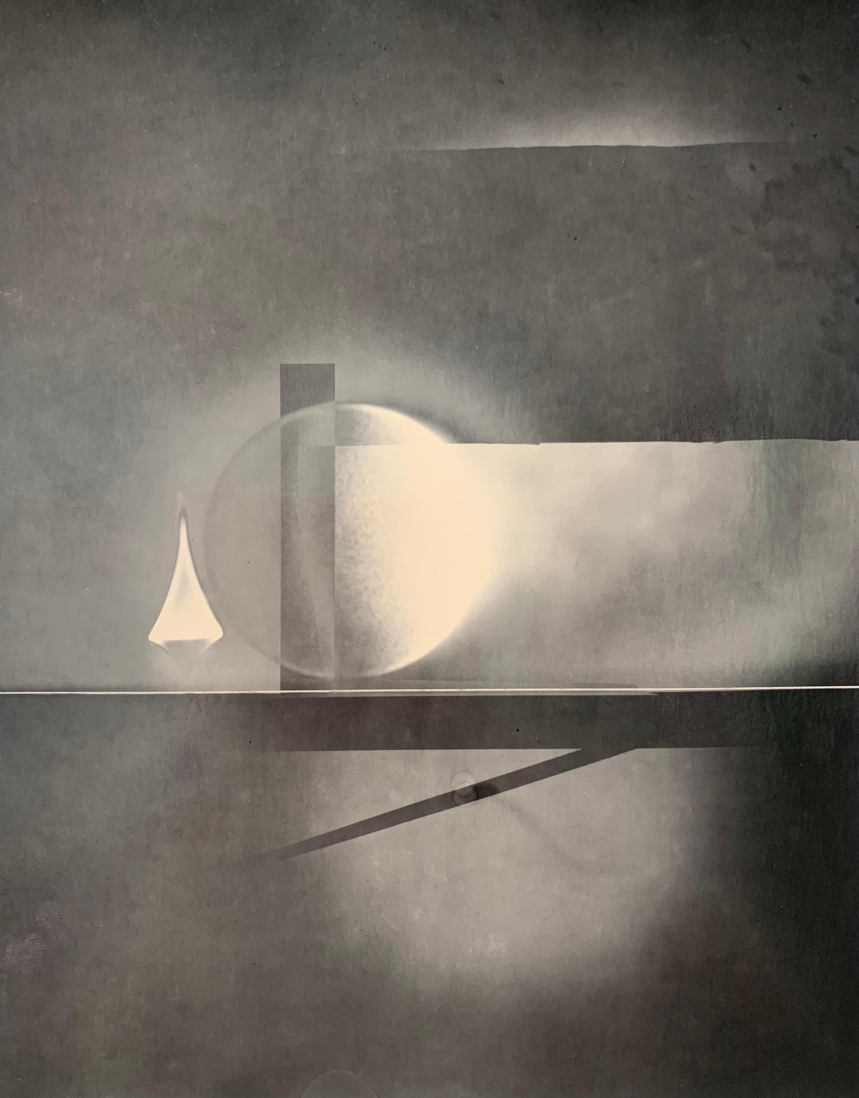 Michael G Jackson Black and White Photograph - ATO>MIC #10, Unique Silver Luminogram Print, Abstract geometry in warm tones