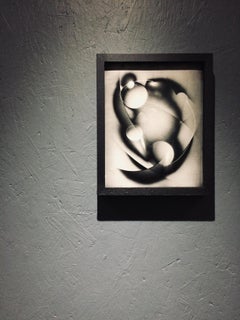 Canto de pájaro nº 3, Luminograma abstracto en blanco y negro, Pequeña impresión única, Enmarcada